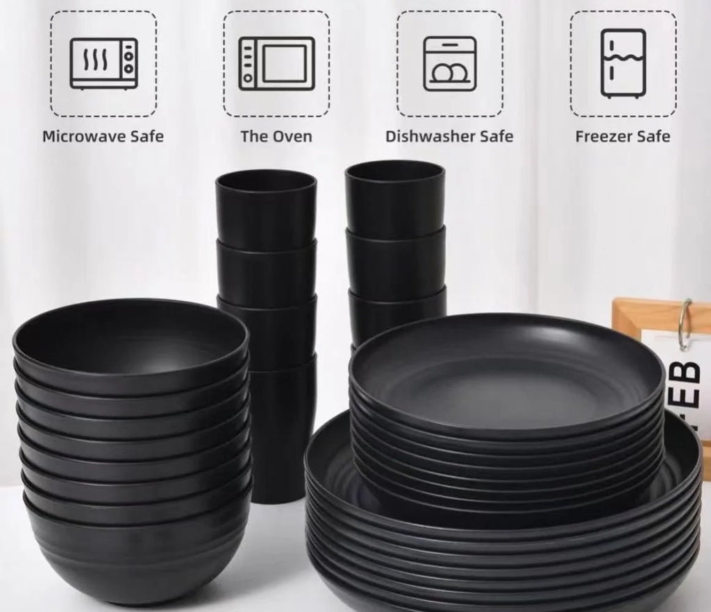 16-Piece Plastic Tableware Set with 4 Big Plates 4 Small Plates 4 Mugs 4 Bowls for Outdoor Picnics Camping Picnics