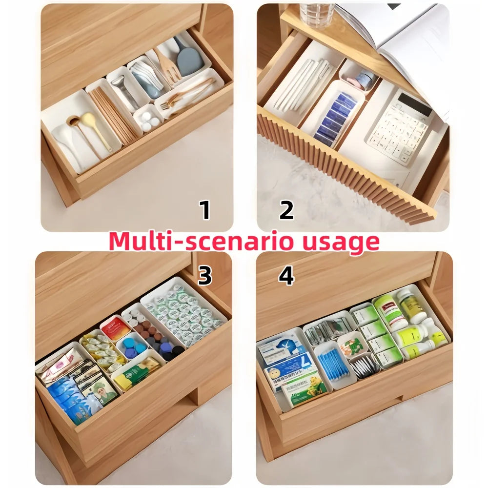 7pcs Drawer Organizer Set, Plastic Cosmetic and Skincare Storage Boxes with Dividers for Vanity, Desktop,and Drawer Organization