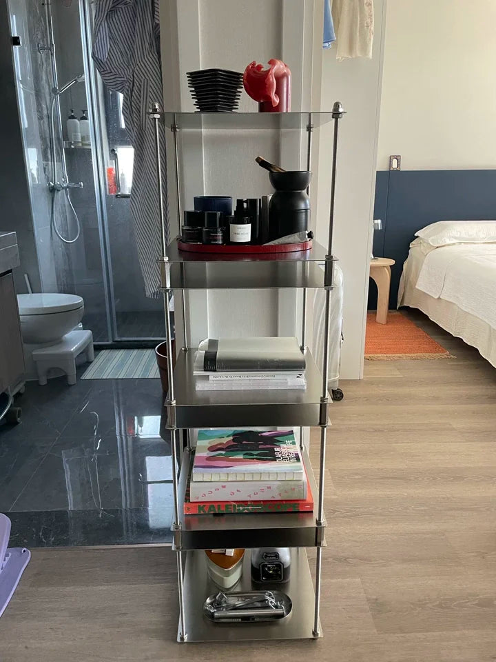 Free-Standing Metal Modular Storage Rack Stainless Steel Shelf Side Table Wall-Edge Organizer Multi-Purpose Book Storage