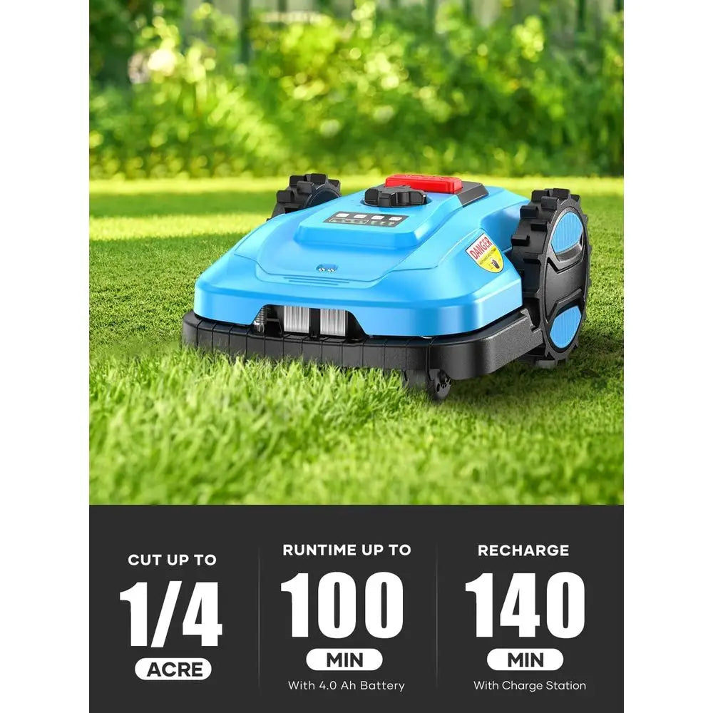 Smart 20V 4.0Ah Robotic Lawn Mower, 1/4 Acre, App & Bluetooth Controlled, Self-Charging for Small to Medium Yards