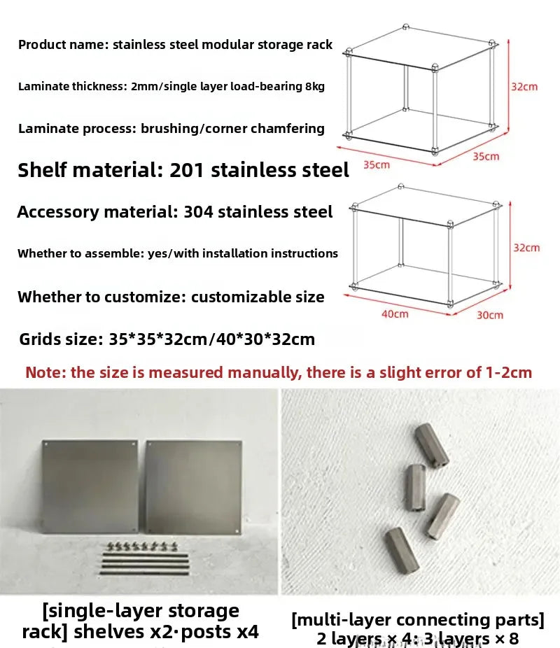 Free-Standing Metal Modular Storage Rack Stainless Steel Shelf Side Table Wall-Edge Organizer Multi-Purpose Book Storage