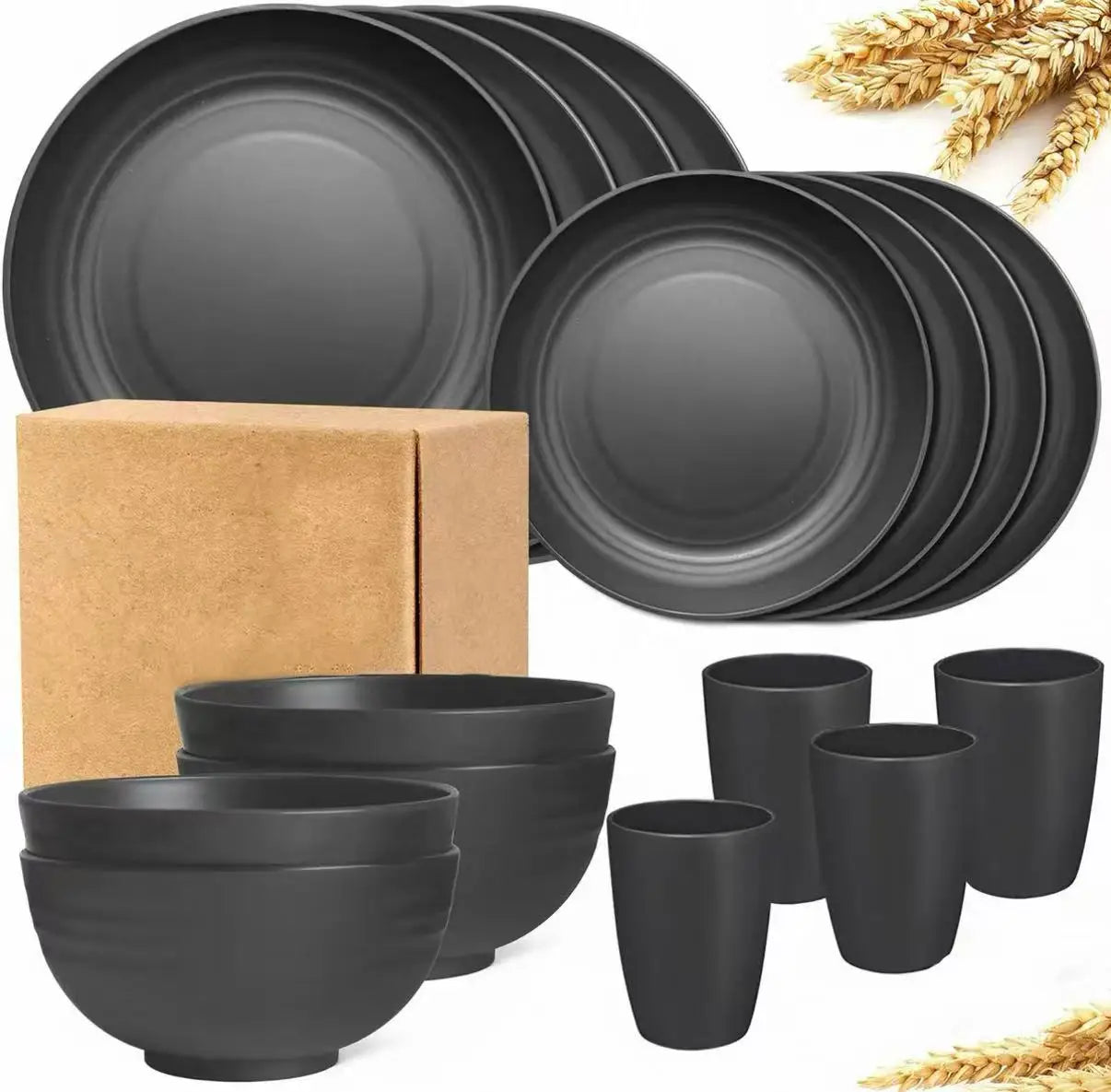 16-Piece Plastic Tableware Set with 4 Big Plates 4 Small Plates 4 Mugs 4 Bowls for Outdoor Picnics Camping Picnics