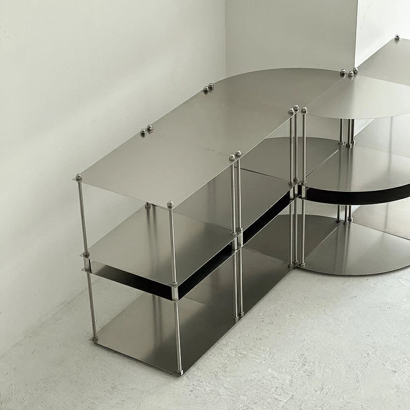 Free-Standing Metal Modular Storage Rack Stainless Steel Shelf Side Table Wall-Edge Organizer Multi-Purpose Book Storage