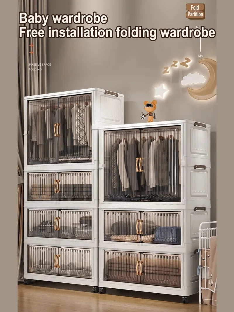 70-80 CM Multifunction Folding Storage Cabinet Dustproof Wardrobe Sundries Cabinet Closet Organizer Locker Storage Box