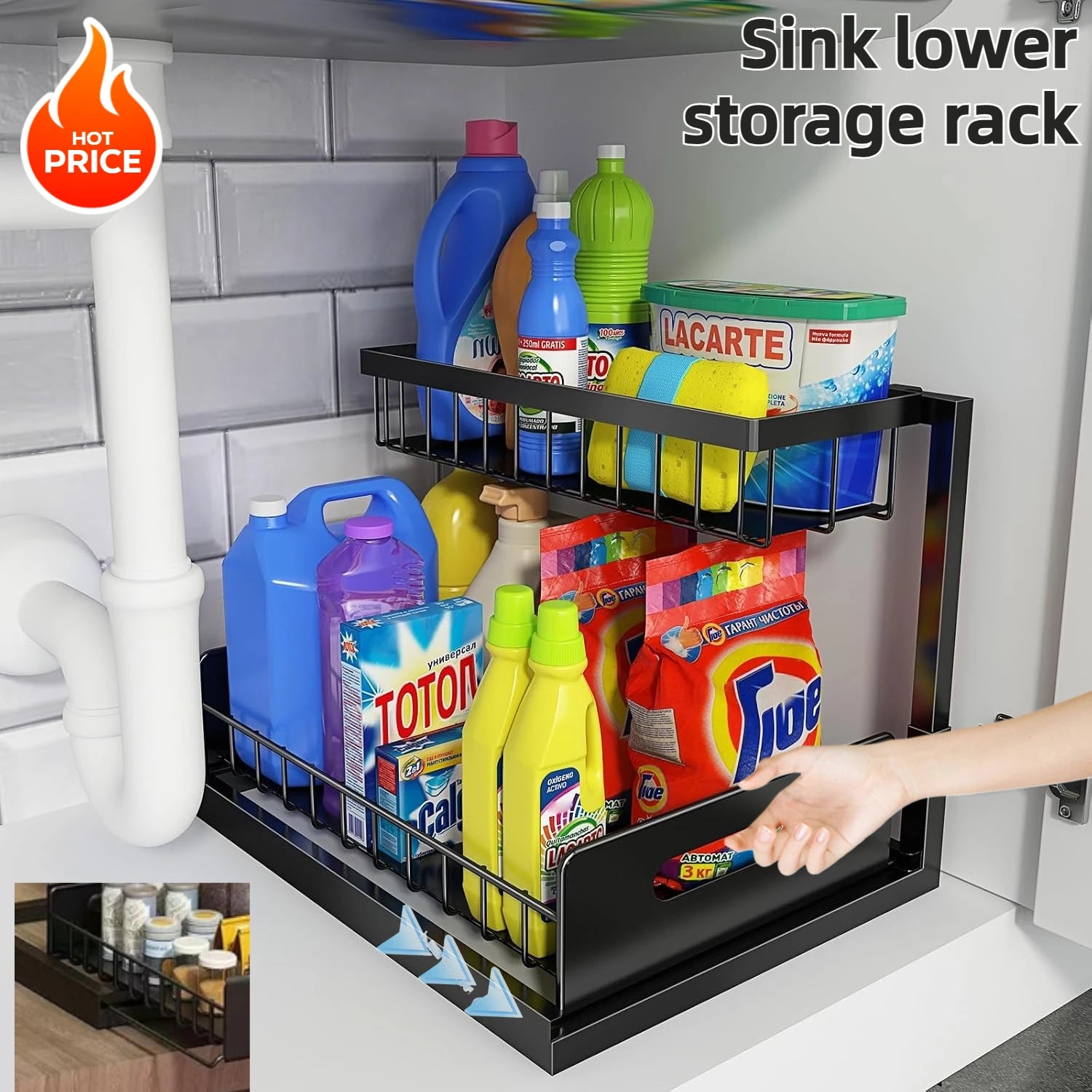 Best 2 Tier Under Sink Organizer Pull-out Sliding Cabinet Storage Basket Kitchen Bathroom Rack for Cleaning Supplies & Spices