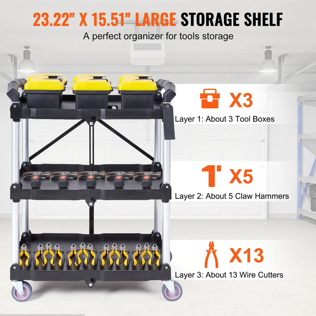 SucceBuy 3 Tier Folding Rolling Utility Cart Storage Shelf Movable Gap Rack Serving Cart Slide Organizer for Kitchen Bathroom