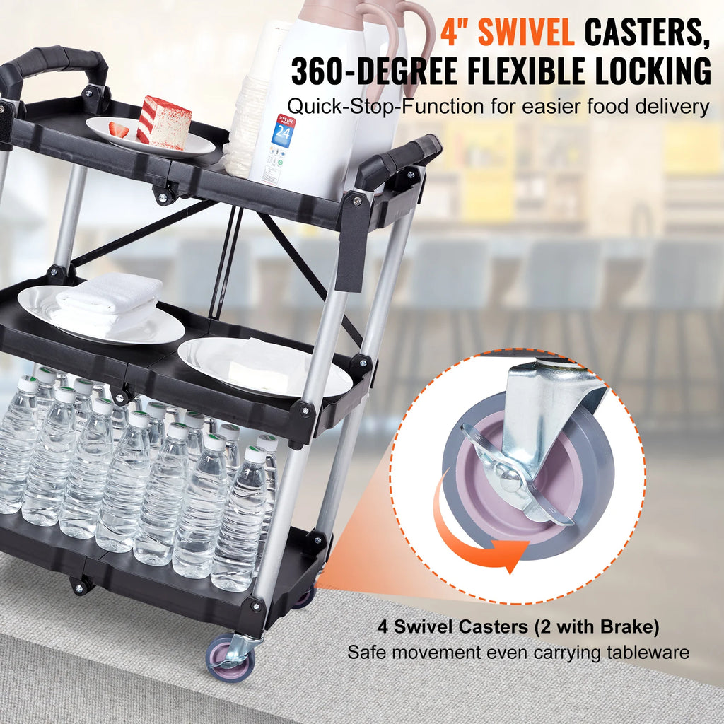 SucceBuy 3 Tier Folding Rolling Utility Cart Storage Shelf Movable Gap Rack Serving Cart Slide Organizer for Kitchen Bathroom