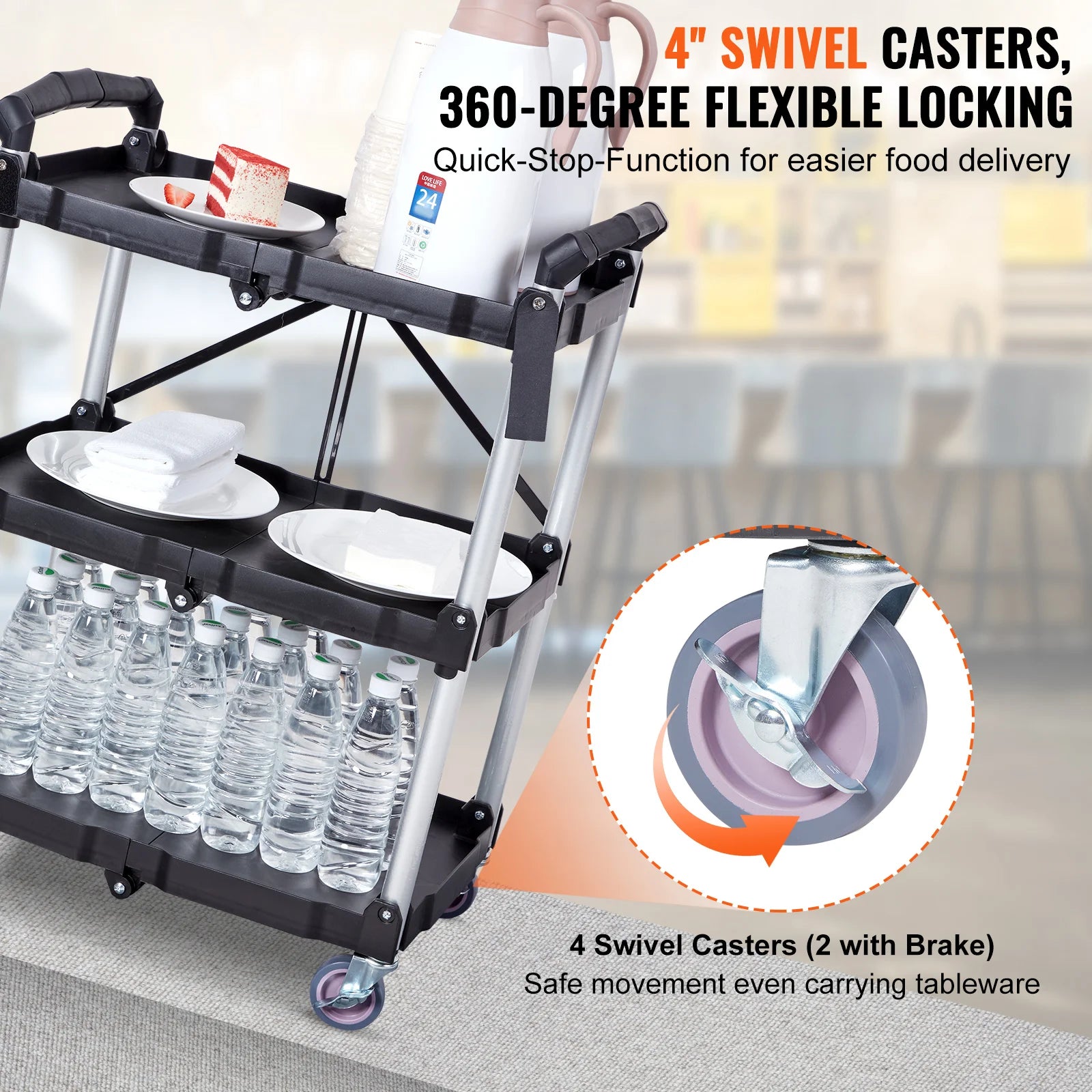 SucceBuy 3 Tier Folding Rolling Utility Cart Storage Shelf Movable Gap Rack Serving Cart Slide Organizer for Kitchen Bathroom