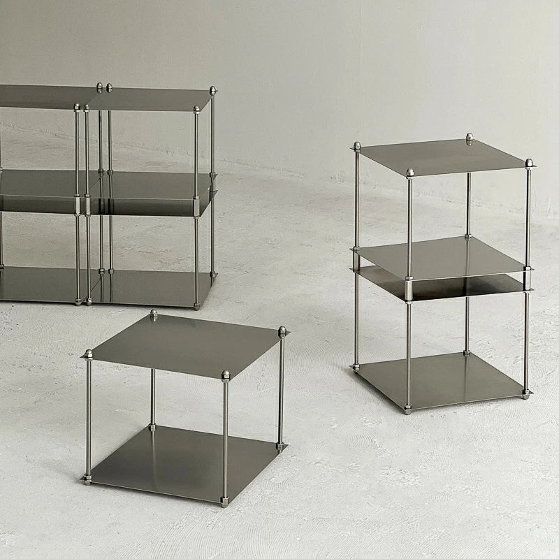 Free-Standing Metal Modular Storage Rack Stainless Steel Shelf Side Table Wall-Edge Organizer Multi-Purpose Book Storage