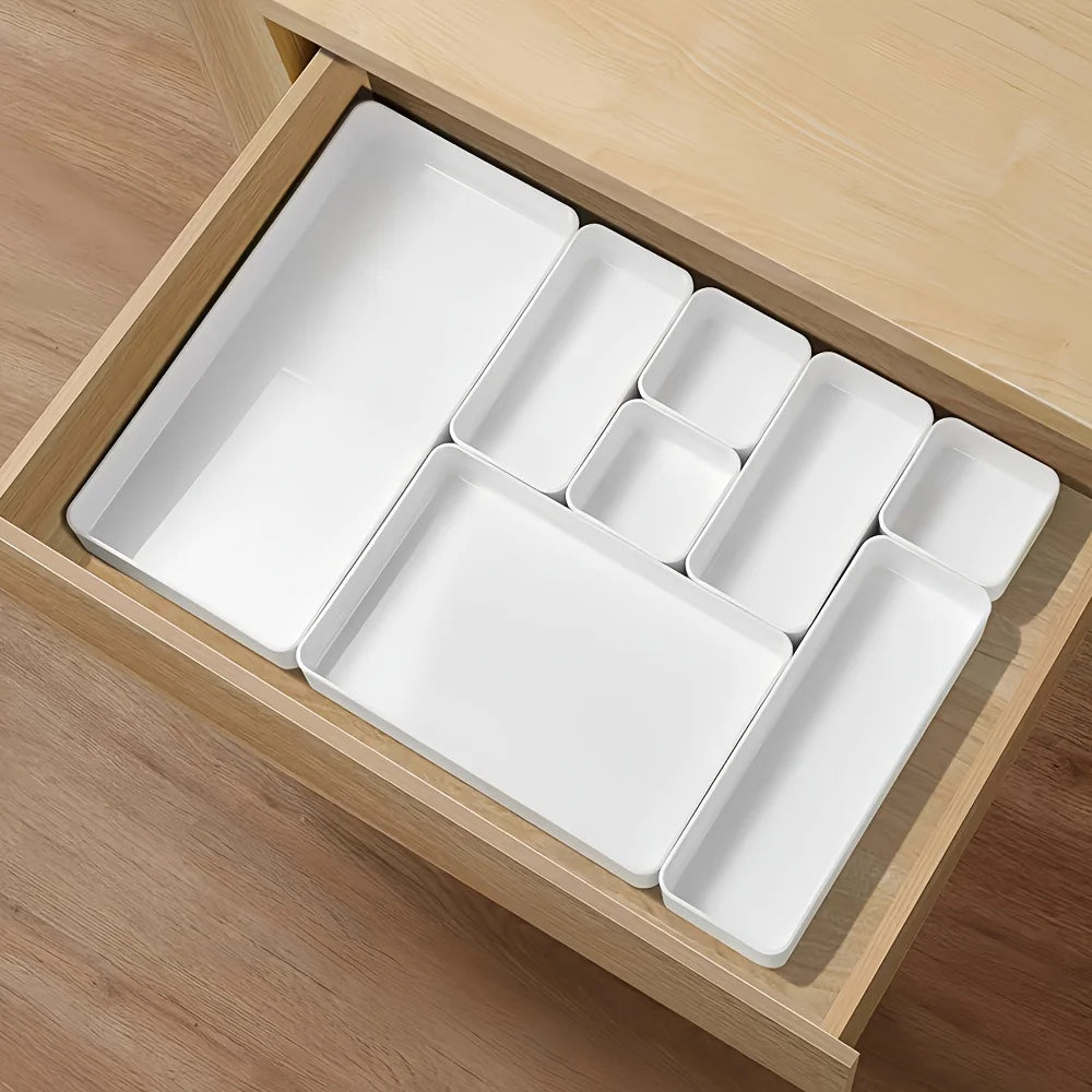 7pcs Drawer Organizer Set, Plastic Cosmetic and Skincare Storage Boxes with Dividers for Vanity, Desktop,and Drawer Organization