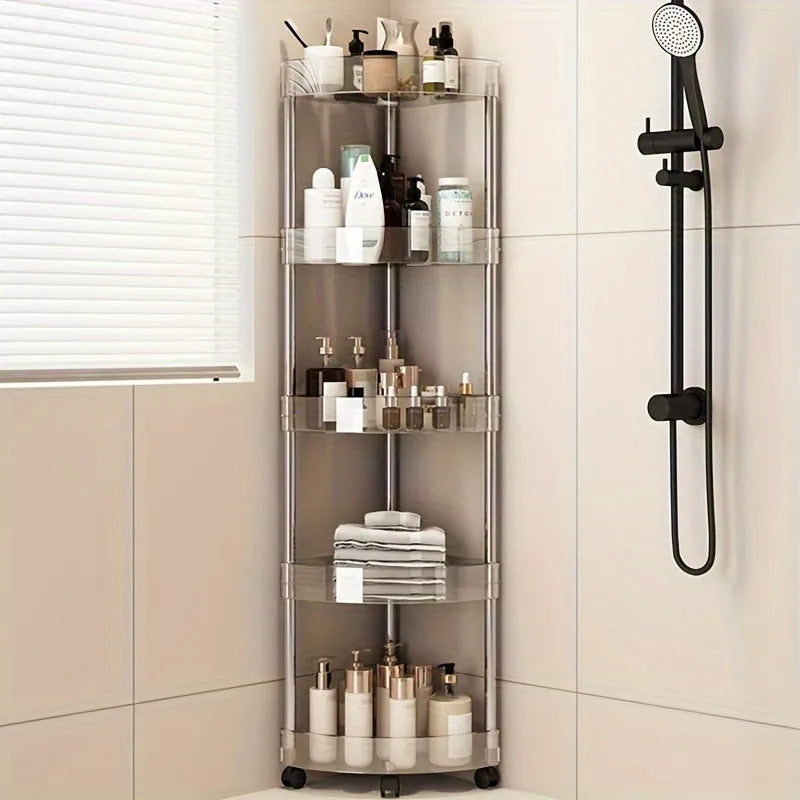 Fashion Rack Multi-Layer Transparent Bathroom Shelf Washbasin Storage Trolley Easy-Move Corner Space-Saving Toilet Rack