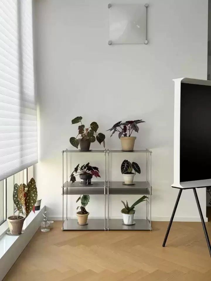 Free-Standing Metal Modular Storage Rack Stainless Steel Shelf Side Table Wall-Edge Organizer Multi-Purpose Book Storage