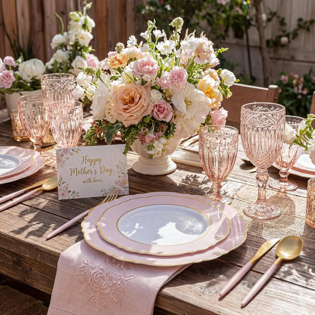 60pcs Pink Plastic Plates 10.25inch Baroque Gold Disposable Dinner Plates for Baby Shower Birthday Wedding Party Supplies