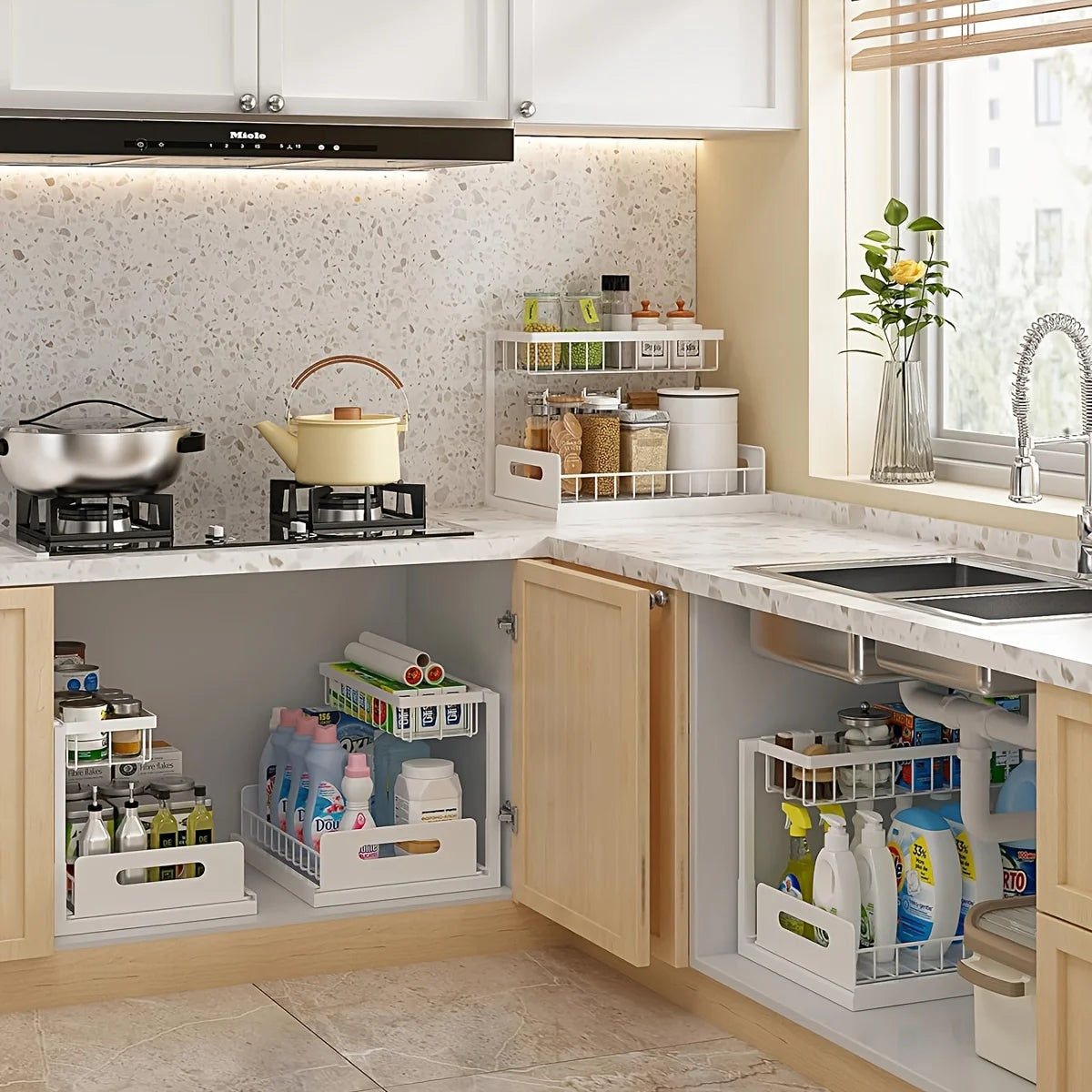 Best 2 Tier Under Sink Organizer Pull-out Sliding Cabinet Storage Basket Kitchen Bathroom Rack for Cleaning Supplies & Spices