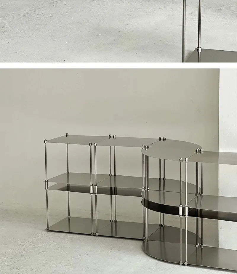 Free-Standing Metal Modular Storage Rack Stainless Steel Shelf Side Table Wall-Edge Organizer Multi-Purpose Book Storage