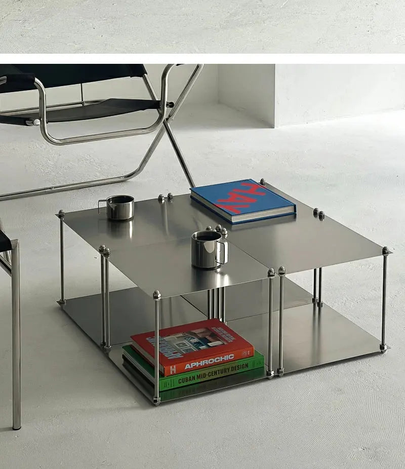 Free-Standing Metal Modular Storage Rack Stainless Steel Shelf Side Table Wall-Edge Organizer Multi-Purpose Book Storage