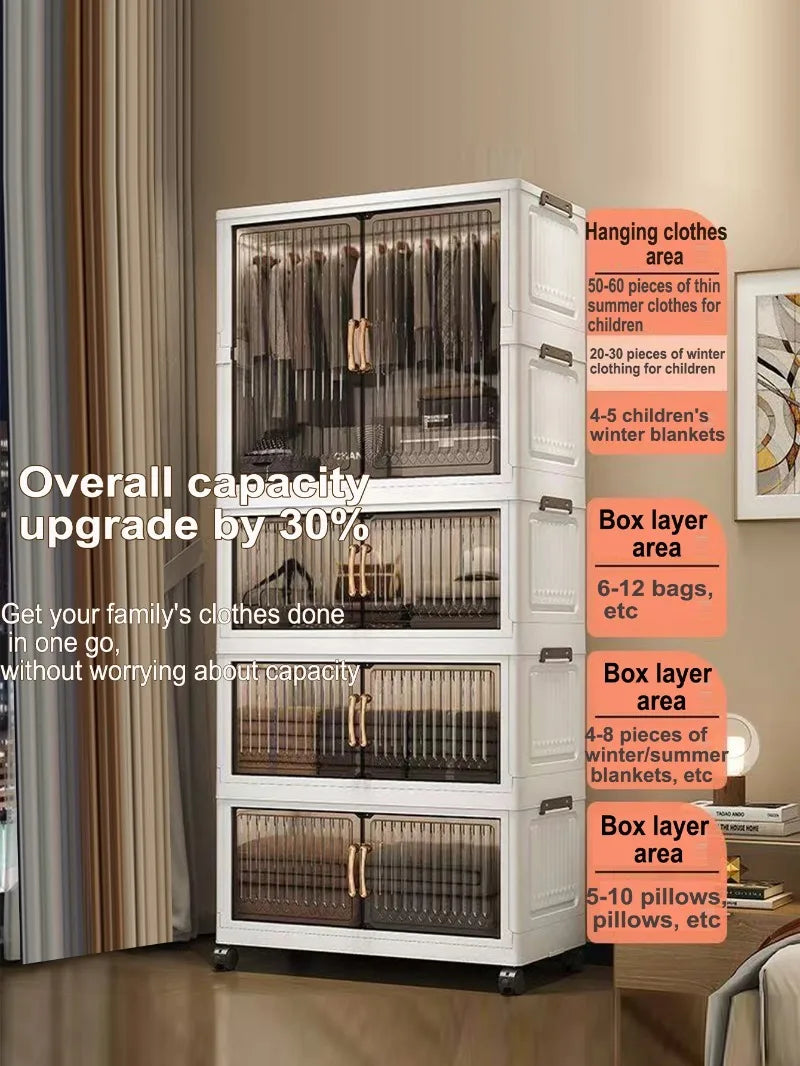 70-80 CM Multifunction Folding Storage Cabinet Dustproof Wardrobe Sundries Cabinet Closet Organizer Locker Storage Box