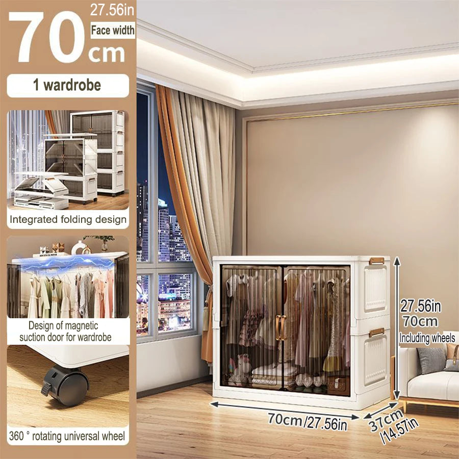 70-80 CM Multifunction Folding Storage Cabinet Dustproof Wardrobe Sundries Cabinet Closet Organizer Locker Storage Box