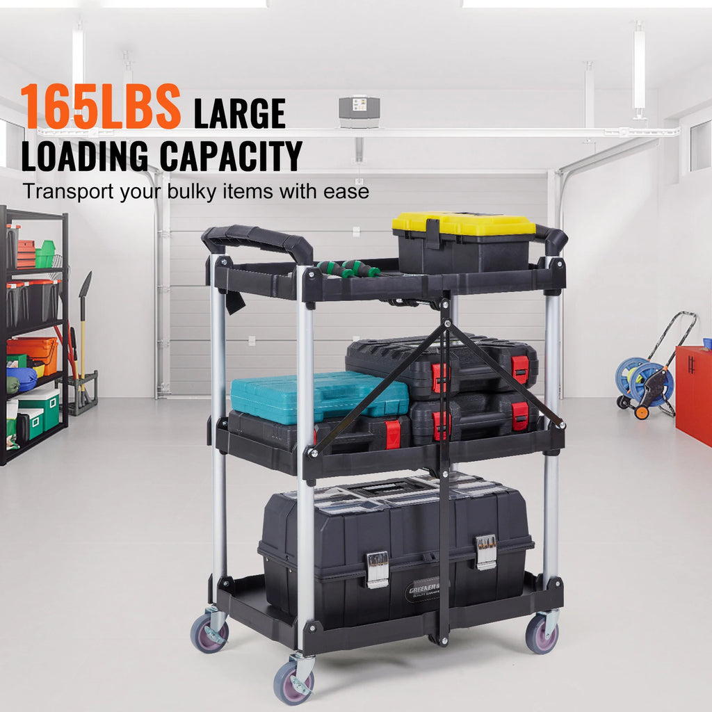 SucceBuy 3 Tier Folding Rolling Utility Cart Storage Shelf Movable Gap Rack Serving Cart Slide Organizer for Kitchen Bathroom