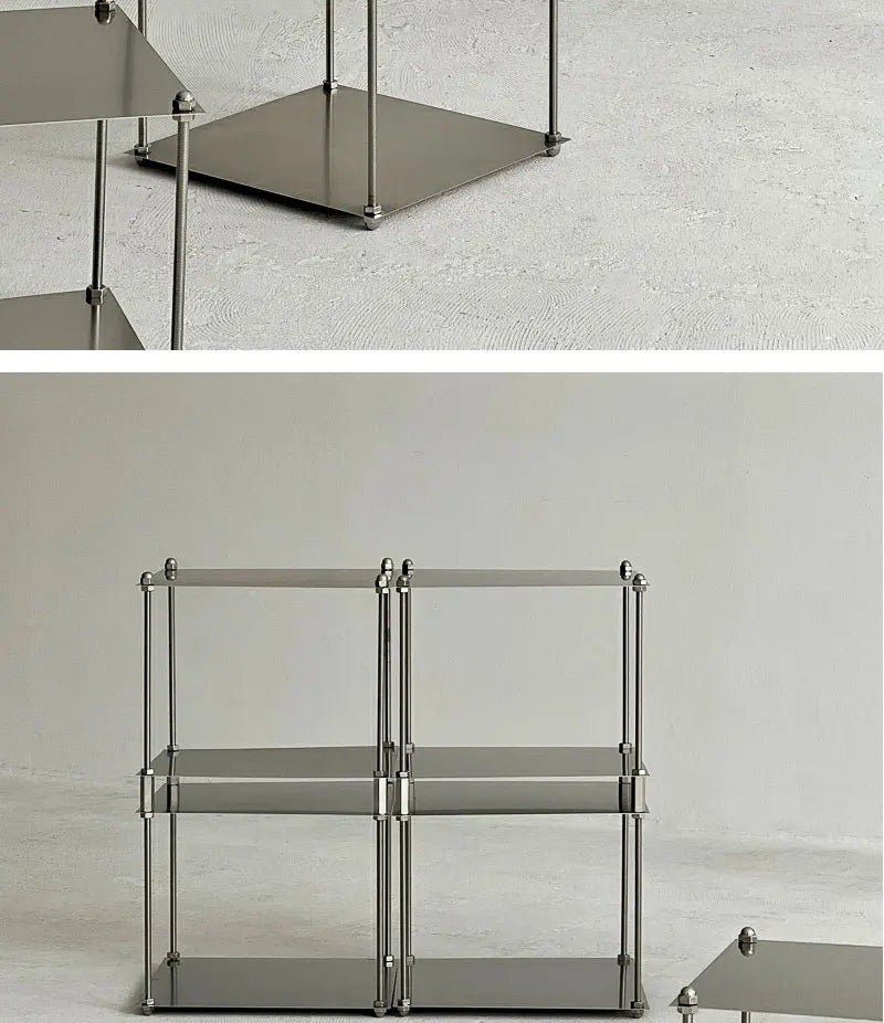 Free-Standing Metal Modular Storage Rack Stainless Steel Shelf Side Table Wall-Edge Organizer Multi-Purpose Book Storage