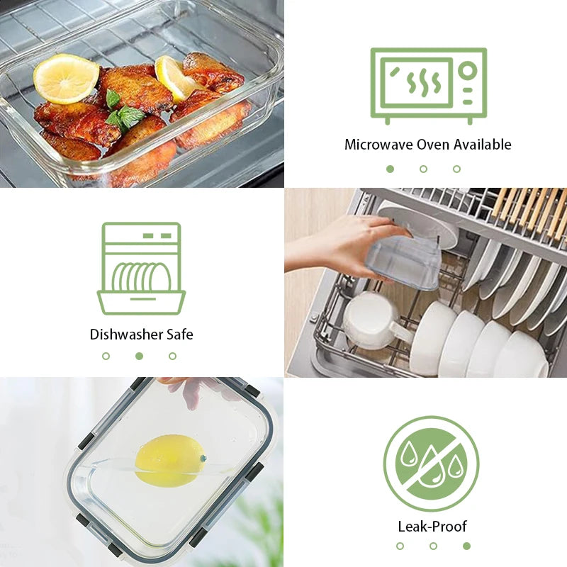 12pcs Glass Lunch Box Food Storage Containers Meal Prep Airtight Bento Boxes for Microwave Oven Freezer and Dishwasher BPA Free
