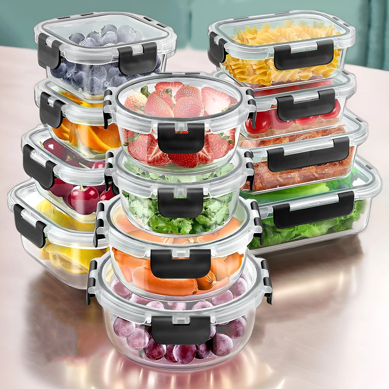 12pcs Glass Lunch Box Food Storage Containers Meal Prep Airtight Bento Boxes for Microwave Oven Freezer and Dishwasher BPA Free