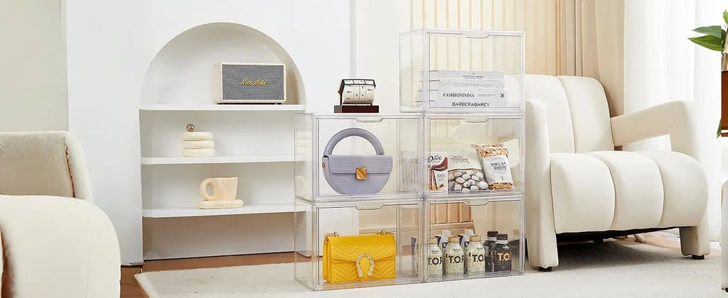 Clear Display Box Organizer Stackable with Magnetic Door Large Capacity Storage Box Purse  Showcase For Makeup Book Collectibles