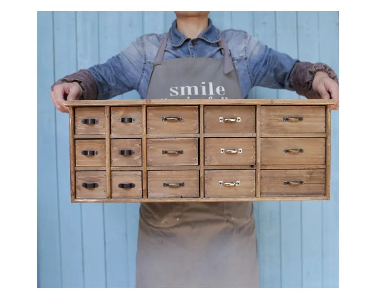 American Country Style Old log Drawer Storage Cabinet Retro Rack Classification Desktop Storage