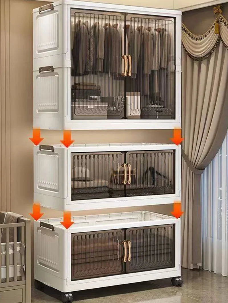 70-80 CM Multifunction Folding Storage Cabinet Dustproof Wardrobe Sundries Cabinet Closet Organizer Locker Storage Box