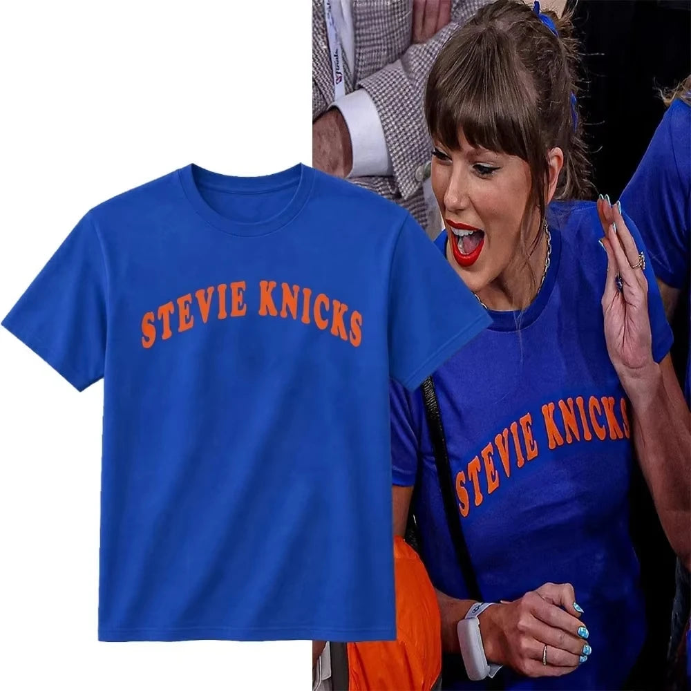 TS Same Style New York Knicks Stevie Knicks T-shirt Men Women Summer Cotton Clothing Fashion Round Neck Short Sleeved Top Unisex