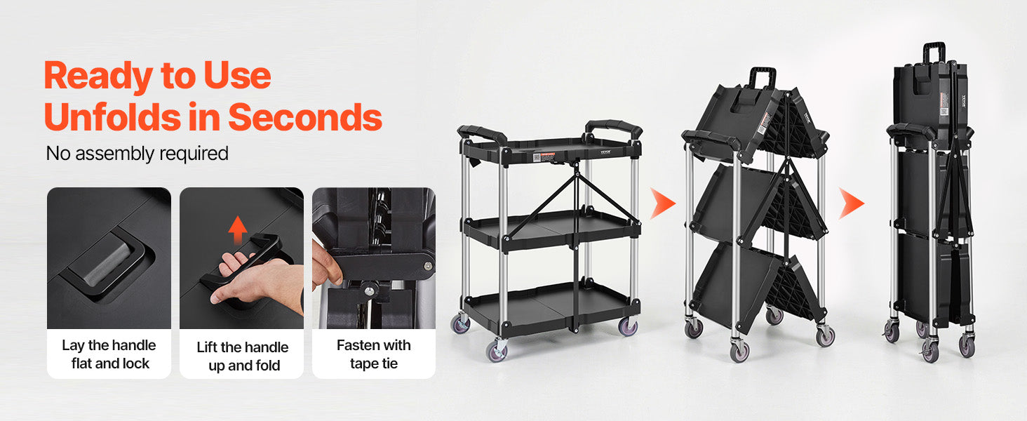 SucceBuy 3 Tier Folding Rolling Utility Cart Storage Shelf Movable Gap Rack Serving Cart Slide Organizer for Kitchen Bathroom